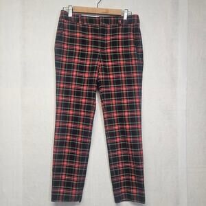 Zara Womens Red Plaid Tartan Pants Mid Rise Slim Leg Cigarette Trousers Size 2
